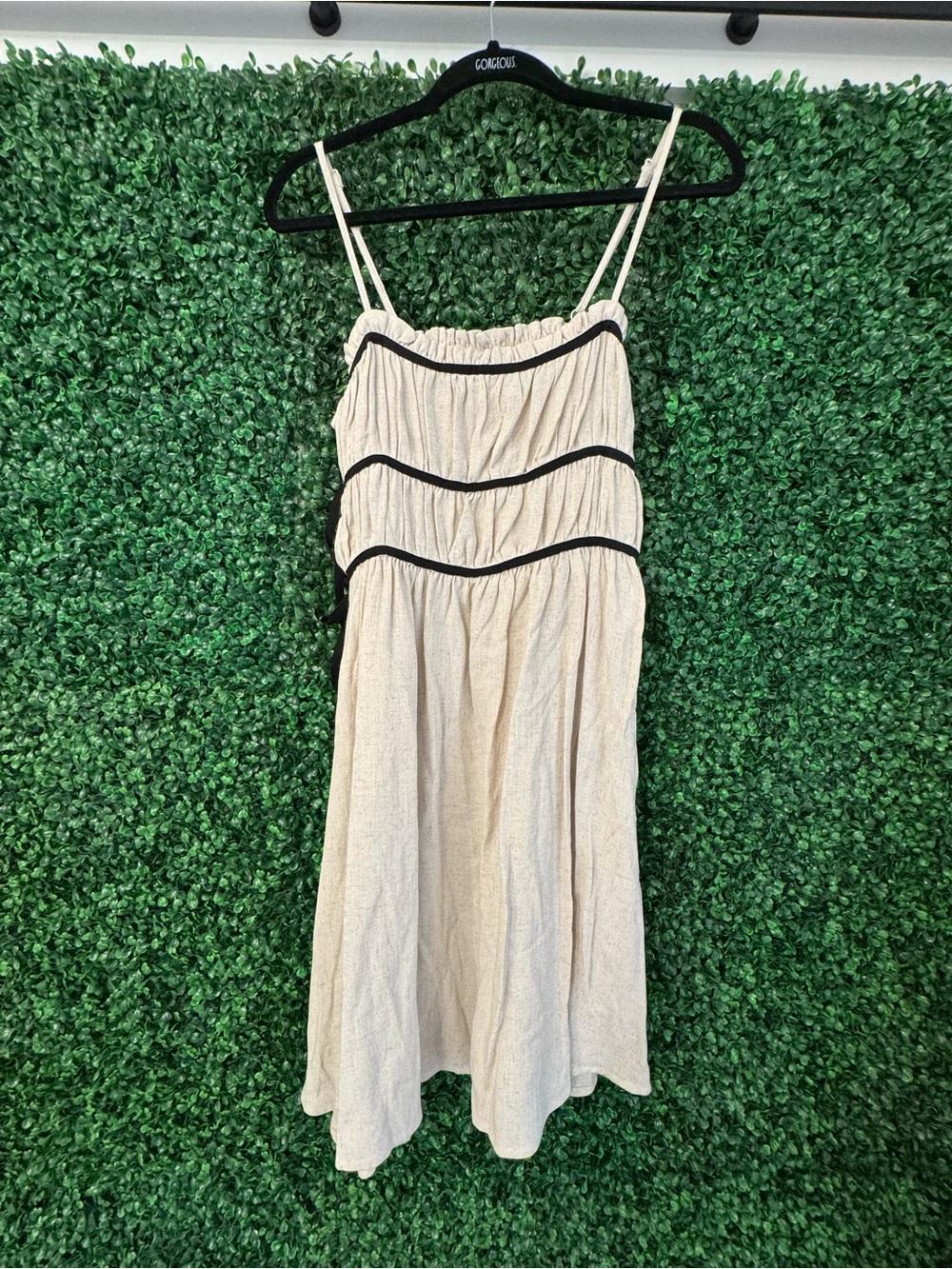 tan/black mini dress